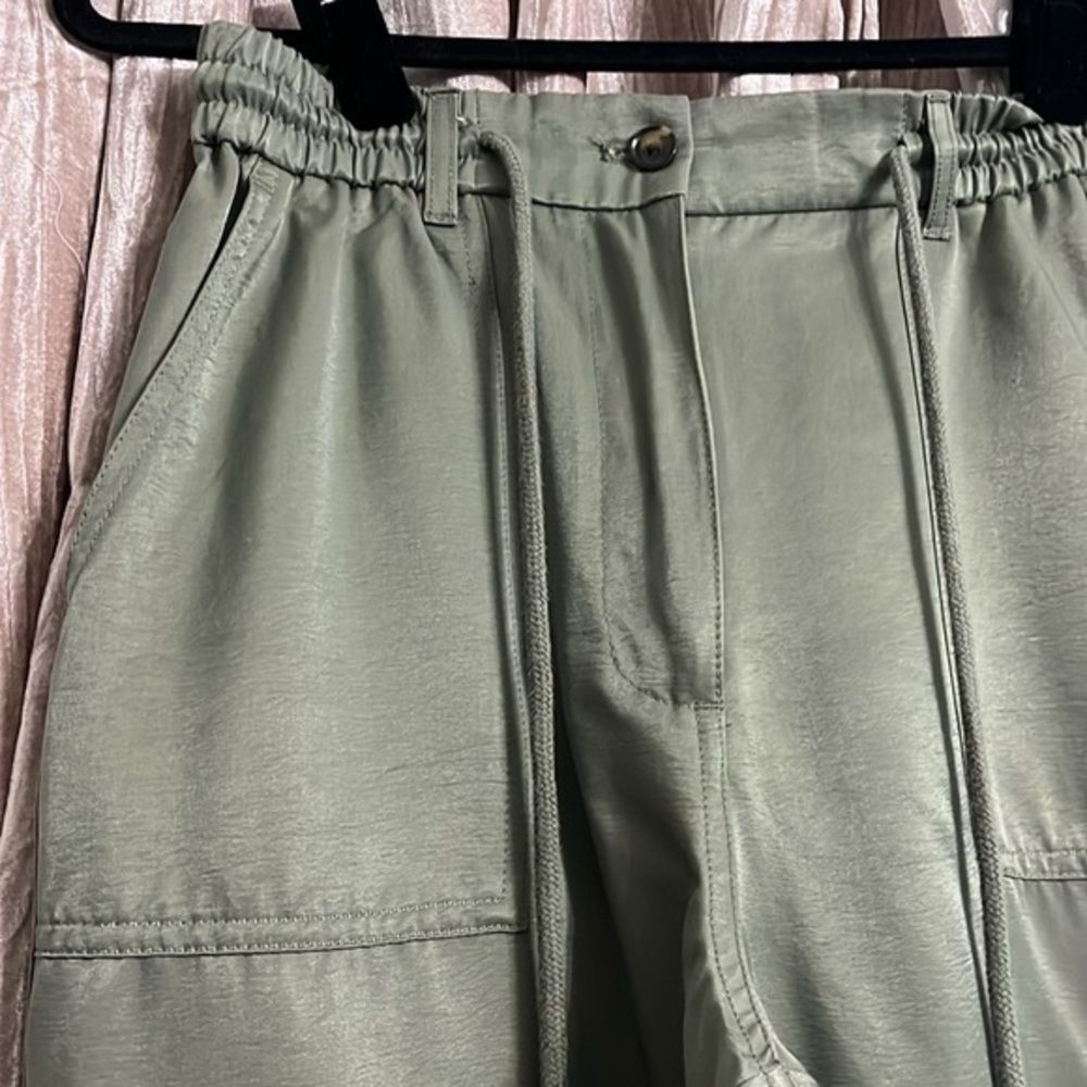 Altar'd State Sage Green Satin Cargo Pants Women's Size Medium Boho Jogger Silk - Picture 5 of 8